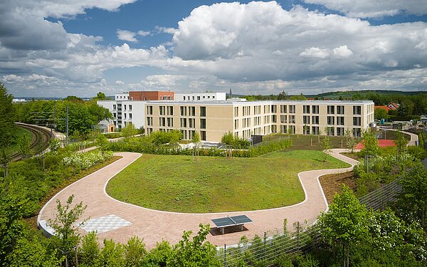 Außenansicht der Klinik für Psychiatrie, Psychotherapie und Psychosomatik am KKH Erfurt